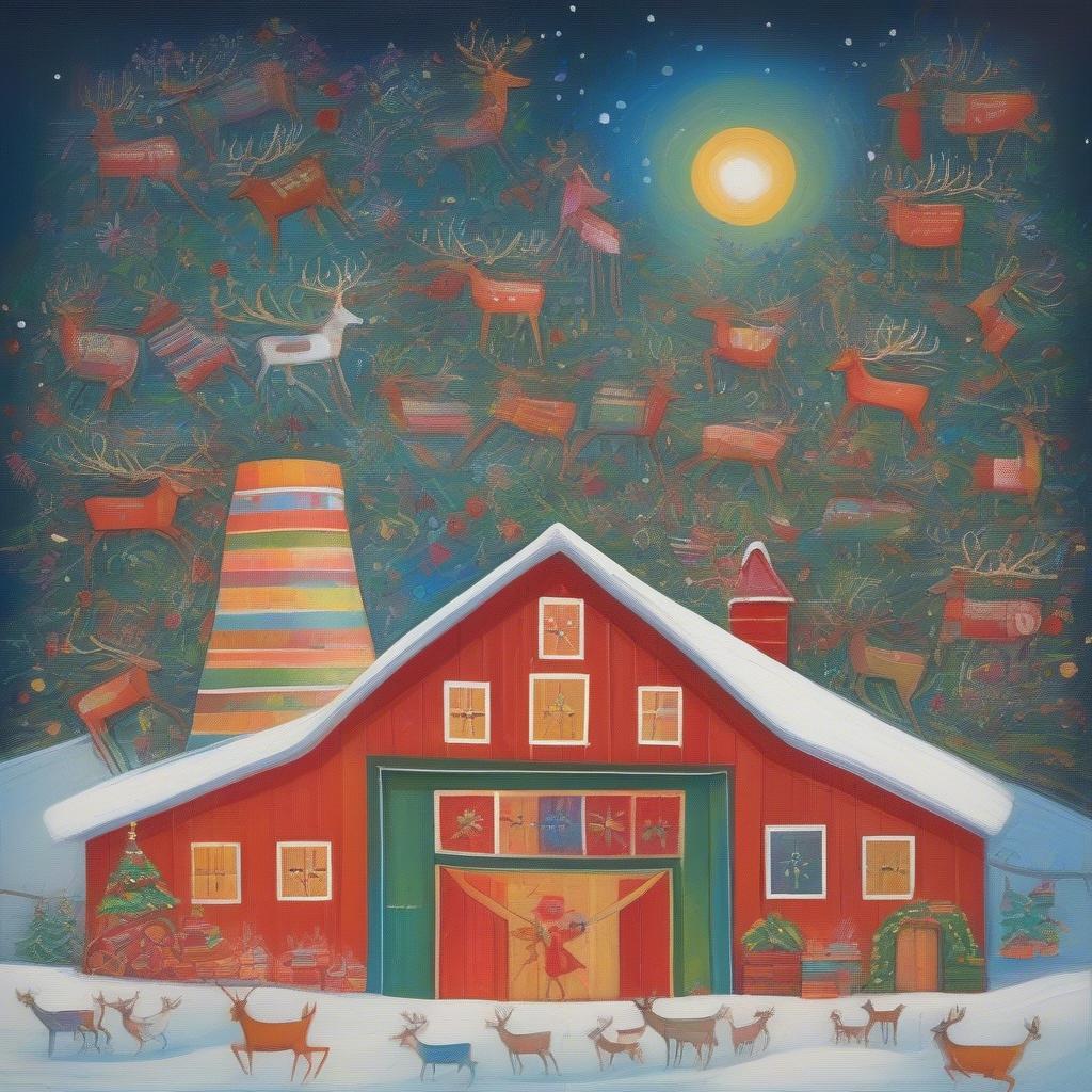 Christmas Barn Painting in Folk Art Style