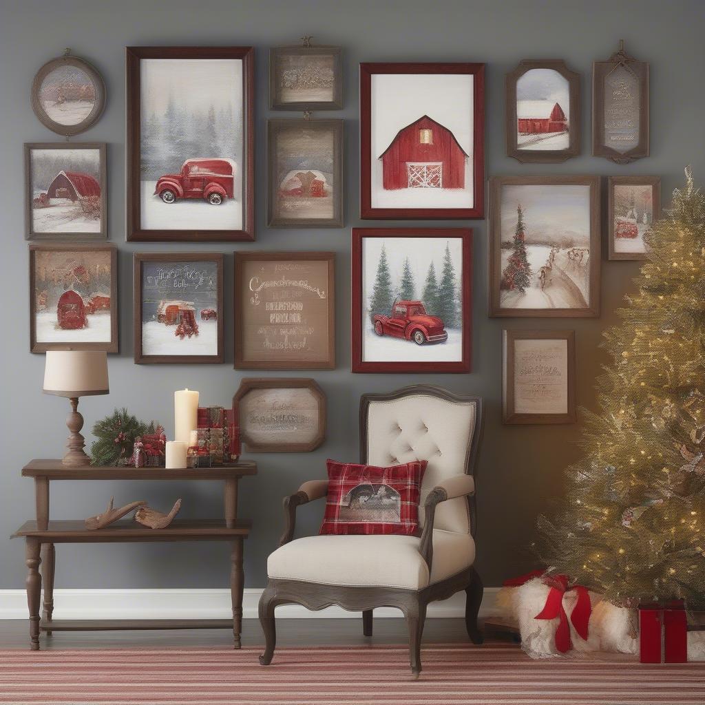 Christmas Barn Paintings in a Gallery Wall