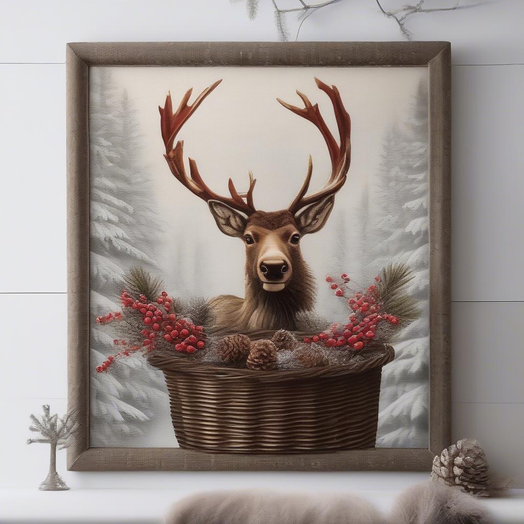 Christmas Canvas Art with Wicker Decor