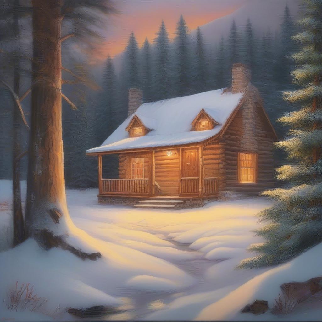 Rustic cabin scene Christmas canvas