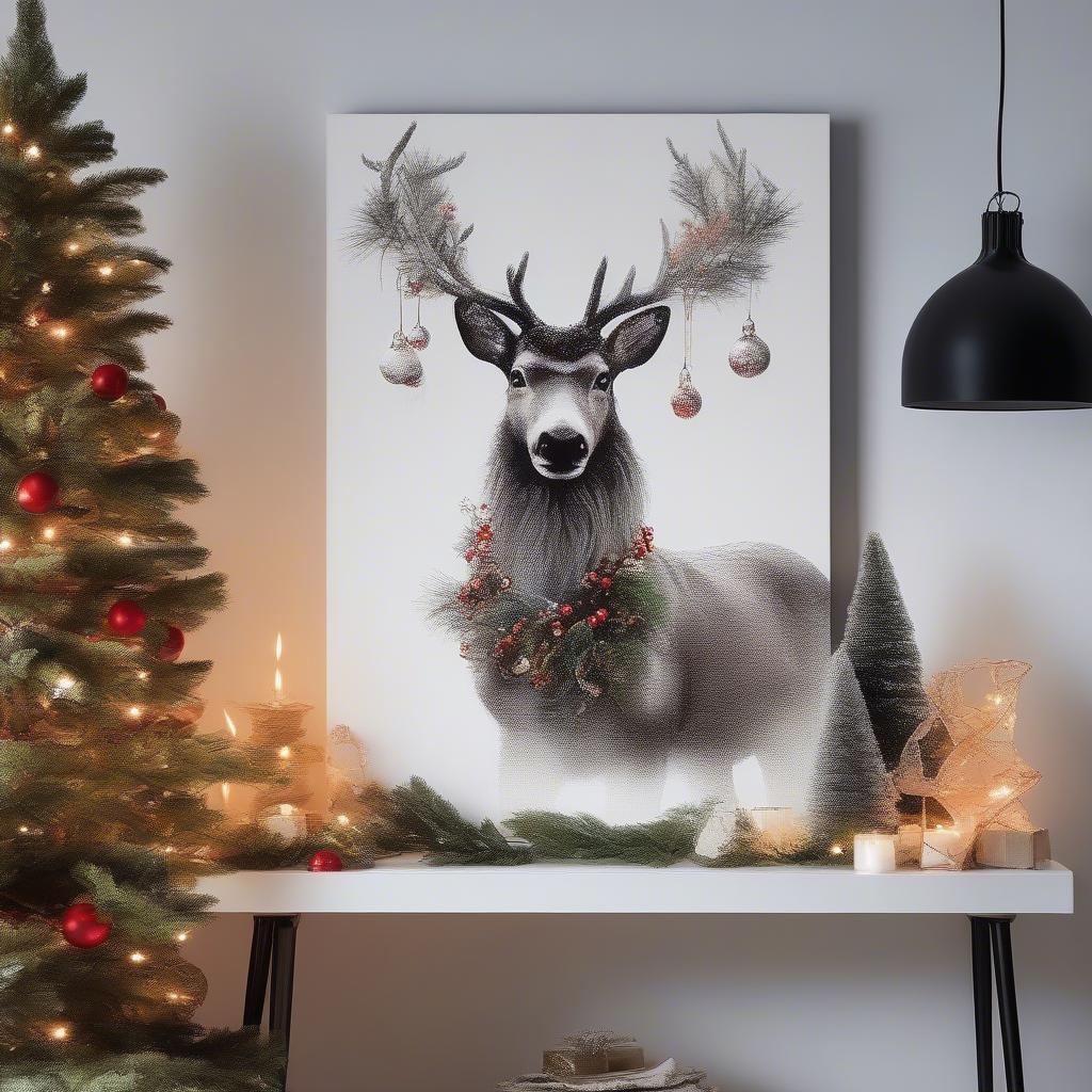 Christmas Canvas Decorated with Garland