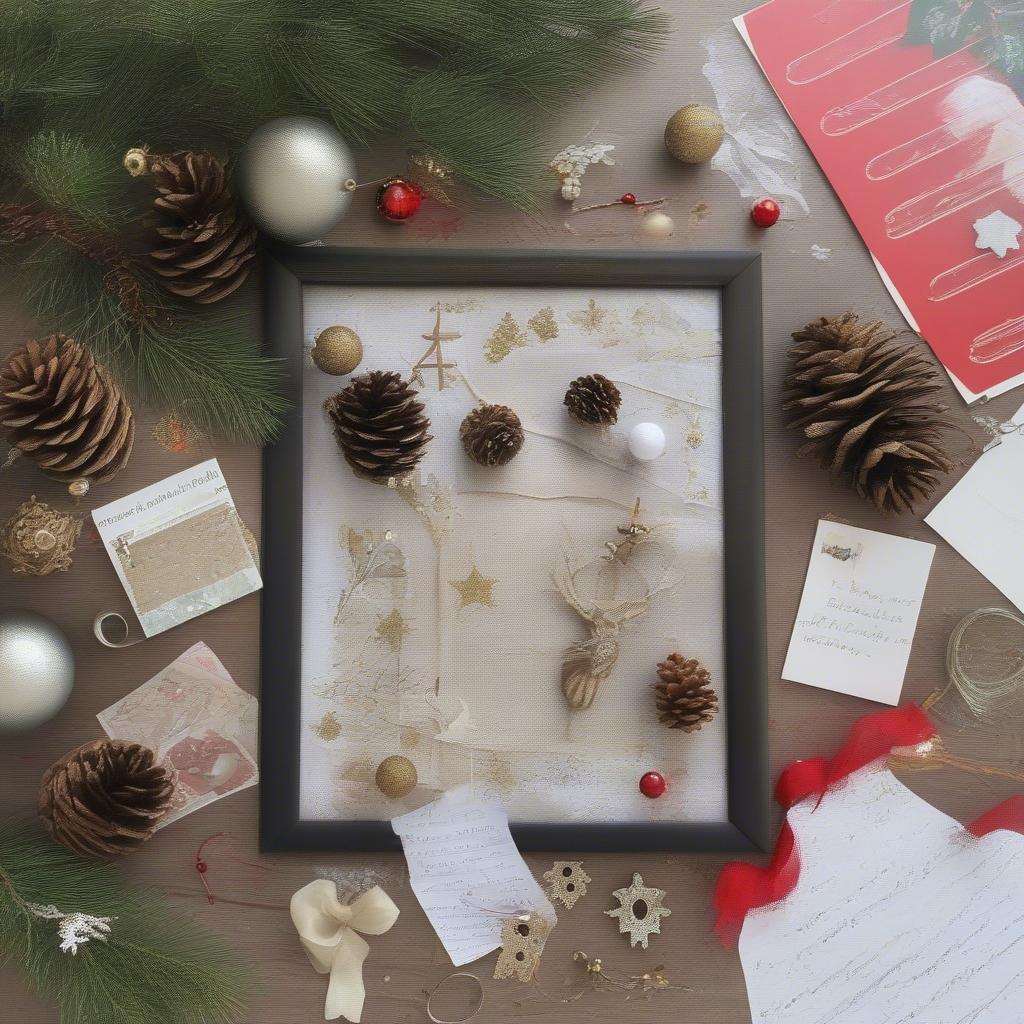 Festive Embellishments for Christmas Collage Frames: Natural elements, sparkles, handwritten notes