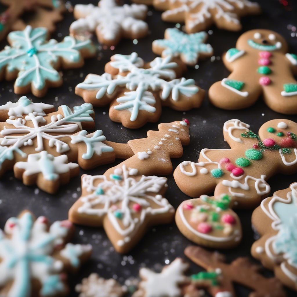 Christmas Cookie Art Ideas: A variety of decorated Christmas cookies, showcasing different designs and techniques.