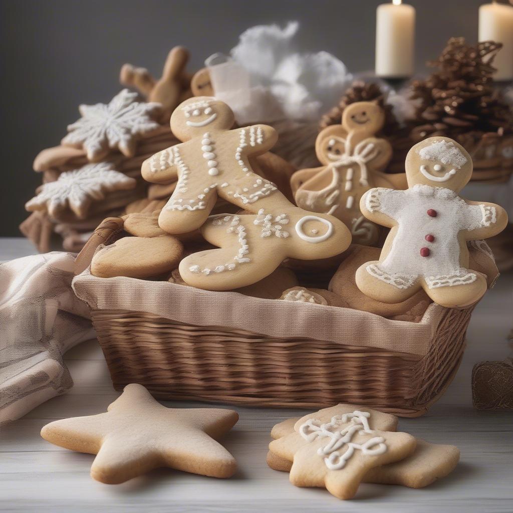 Christmas Cookies in a Wicker Basket Display