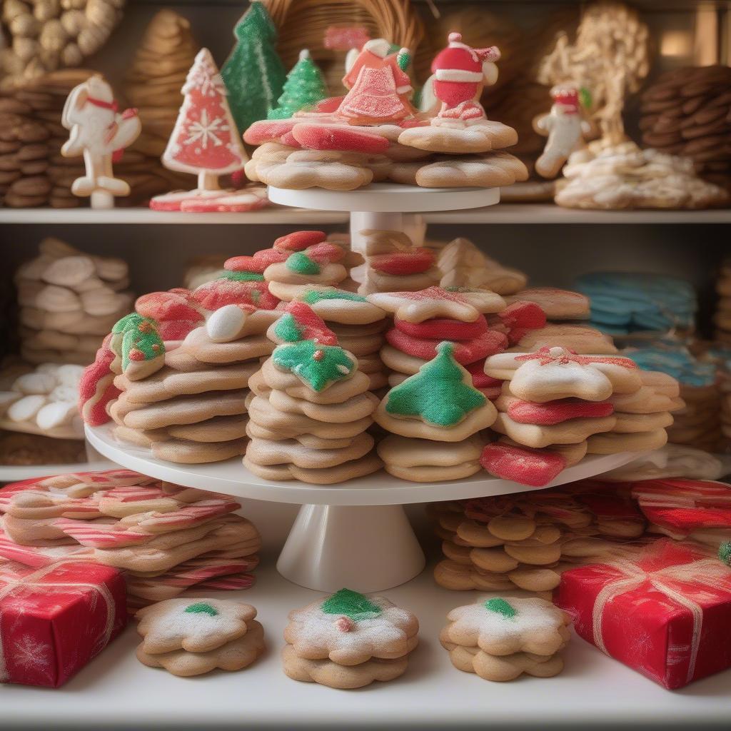 Christmas cookies displayed in a local bakery