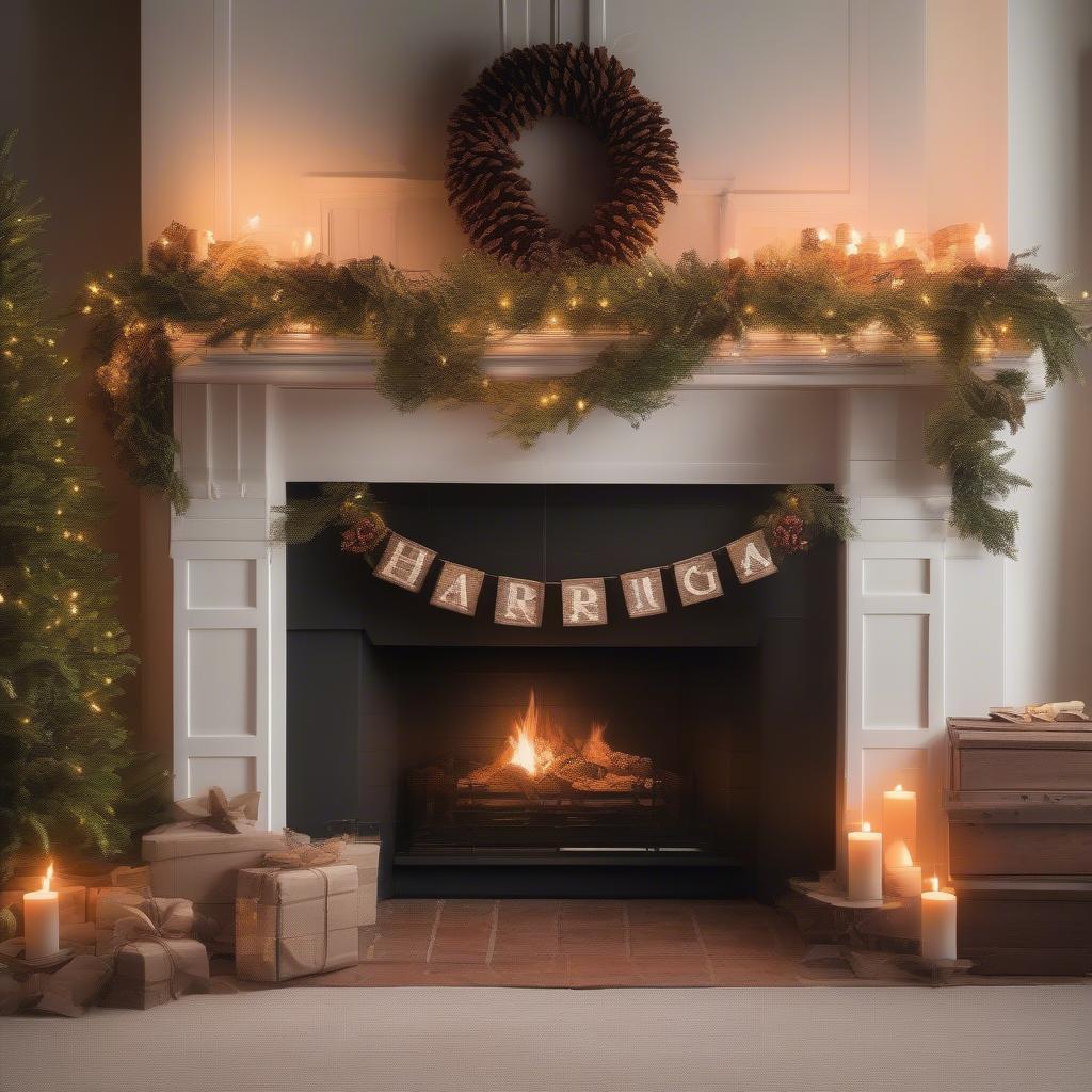 Rustic Christmas Family Sign on Fireplace