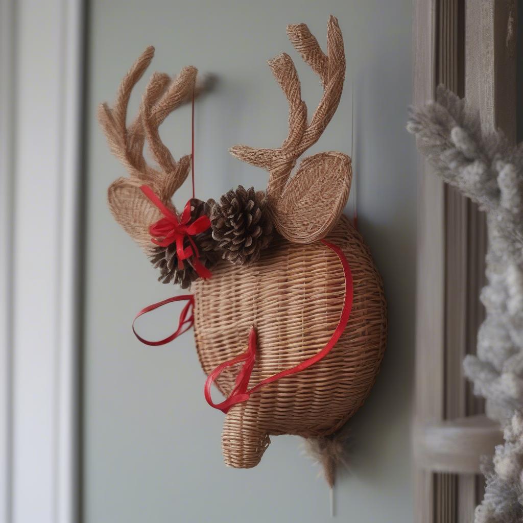 Wicker reindeer wall hanging for Christmas