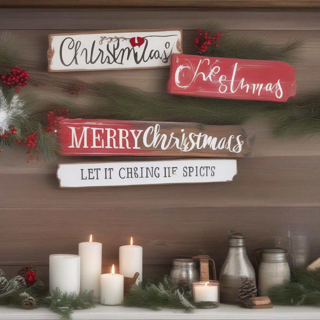 Rustic wooden Christmas kitchen signs with festive sayings