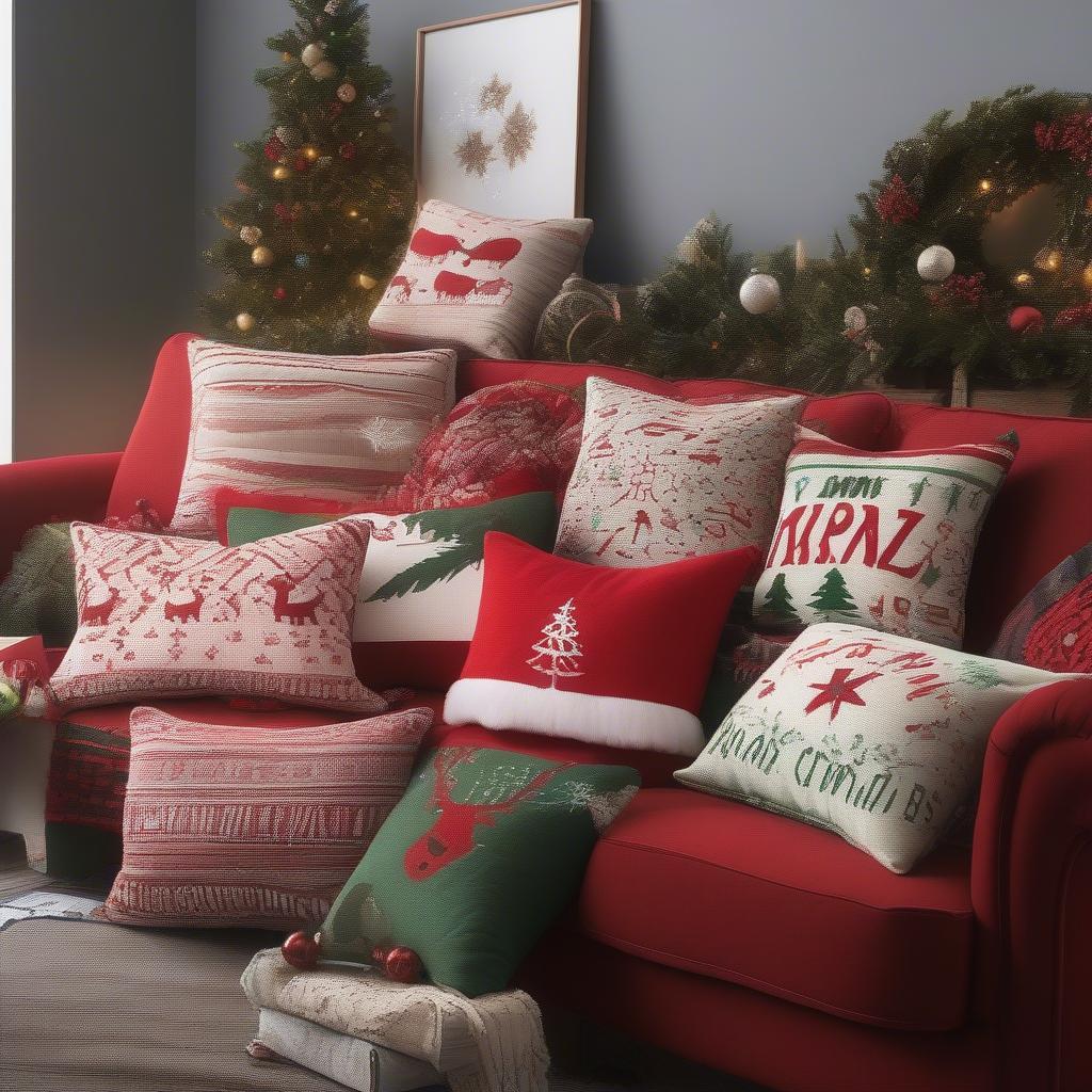 Arranging Christmas Lumbar Pillows on a Couch