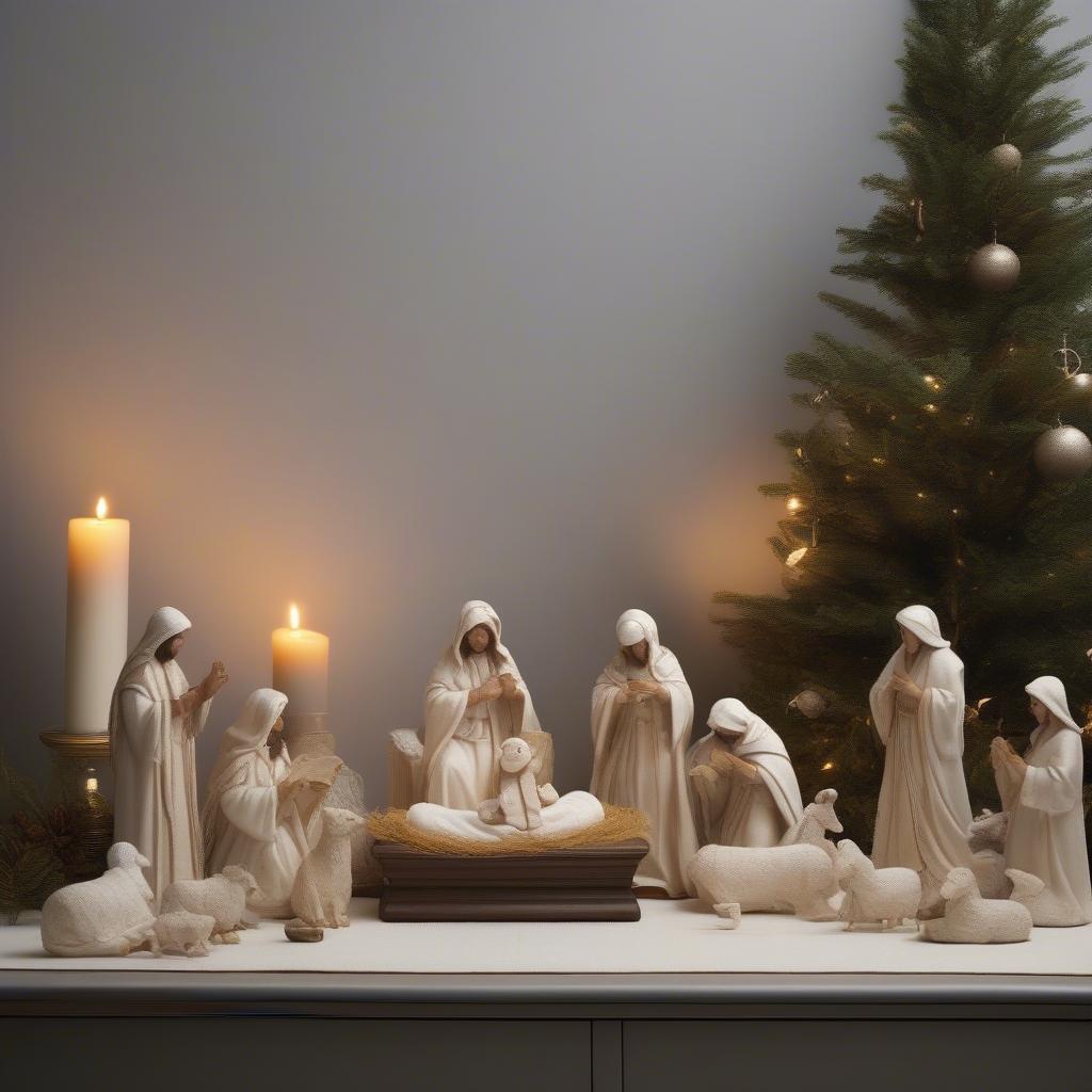 Christmas Nativity Scene with O Holy Night Backdrop