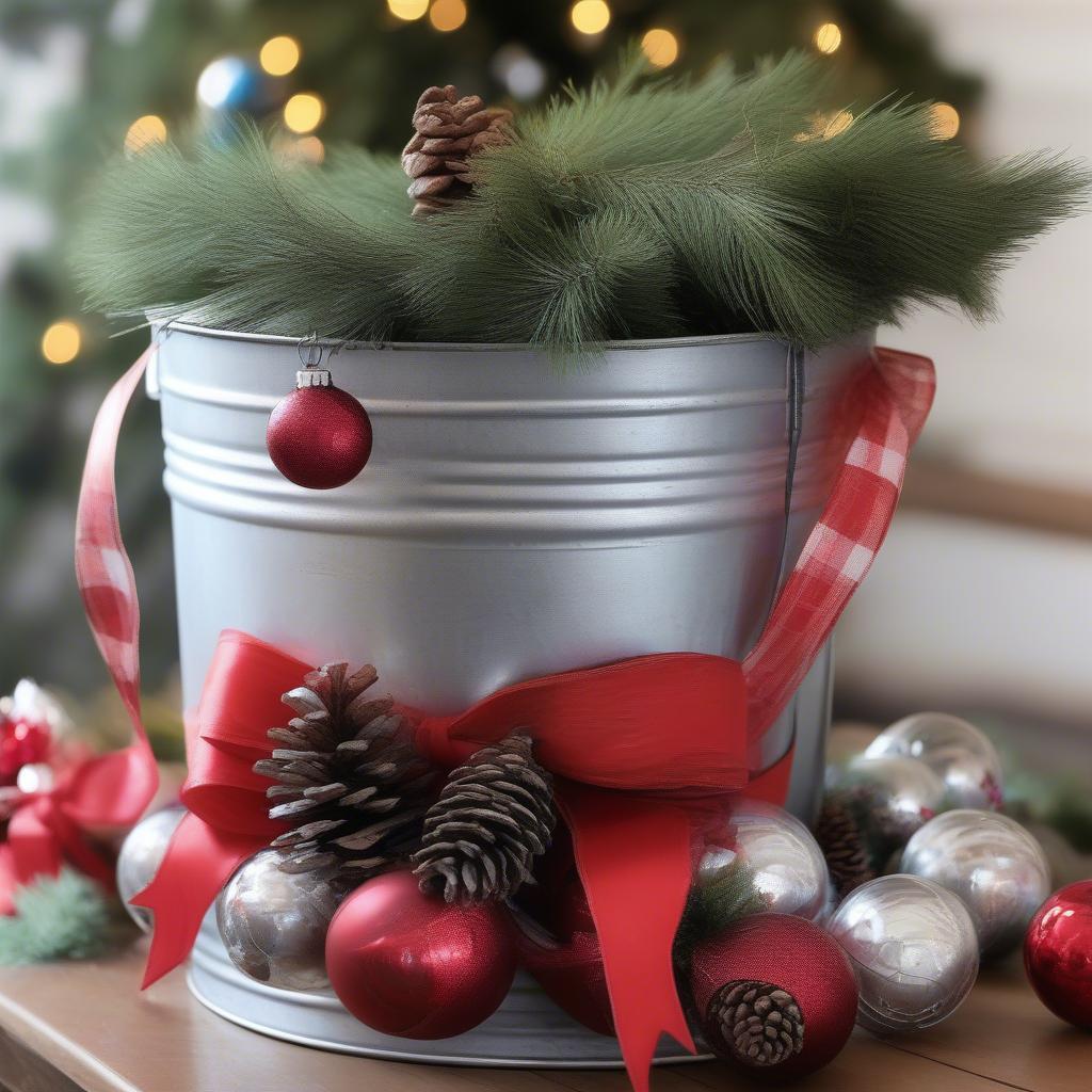 Christmas Pail Filled with Ornaments