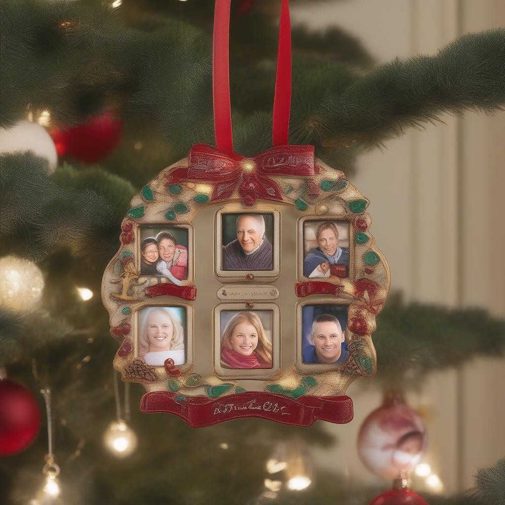 Family Photo Ornaments on a Christmas Tree