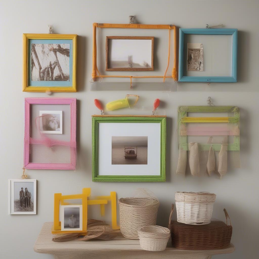 Different types of photo frames and display options for a Christmas photo wall.