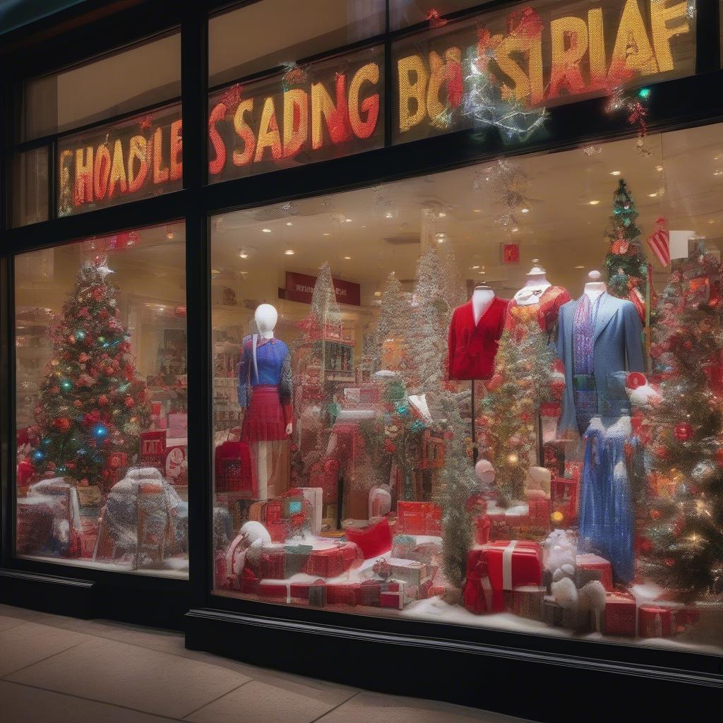 Christmas Sale Signs in a Festive Window Display