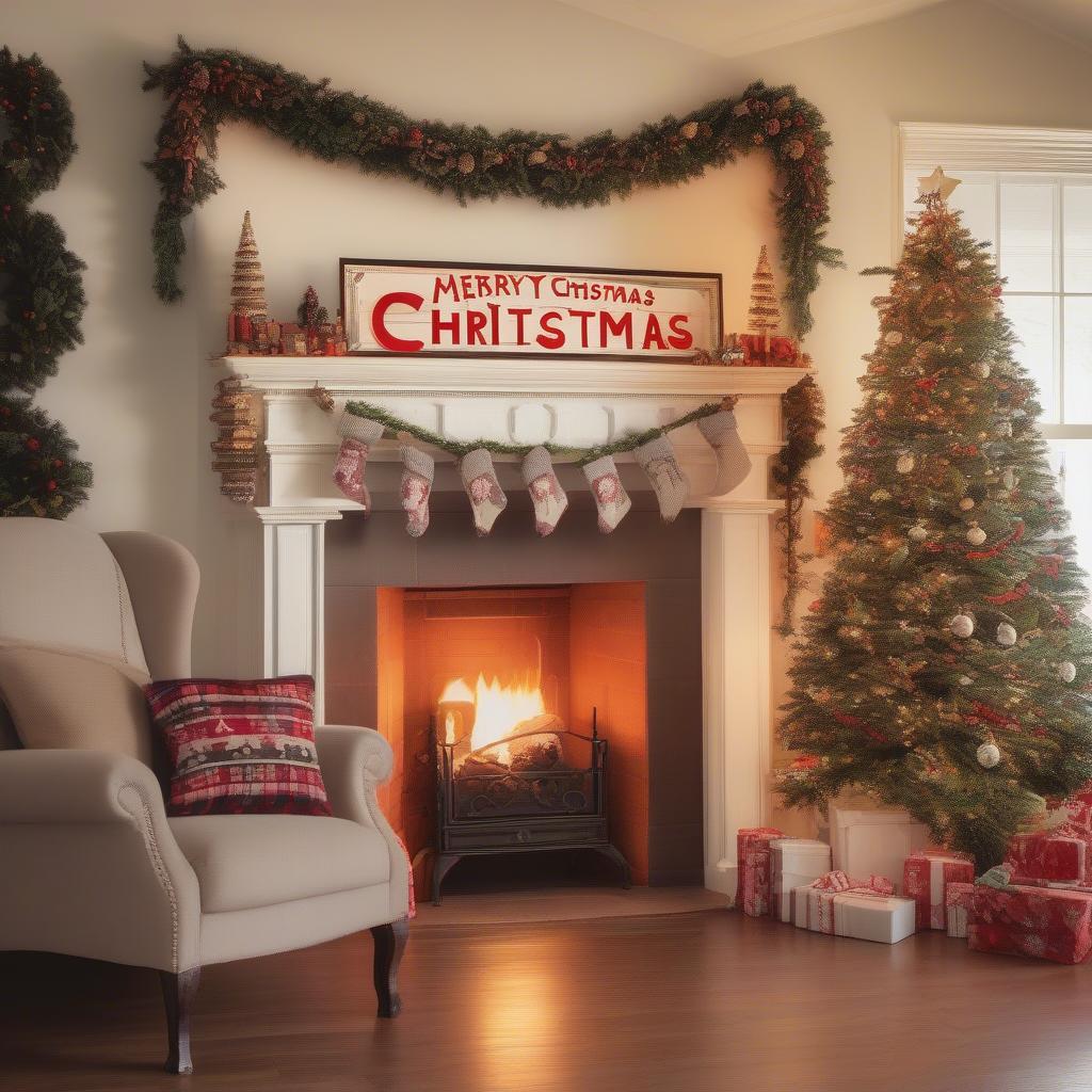 Christmas sign wall in a living room