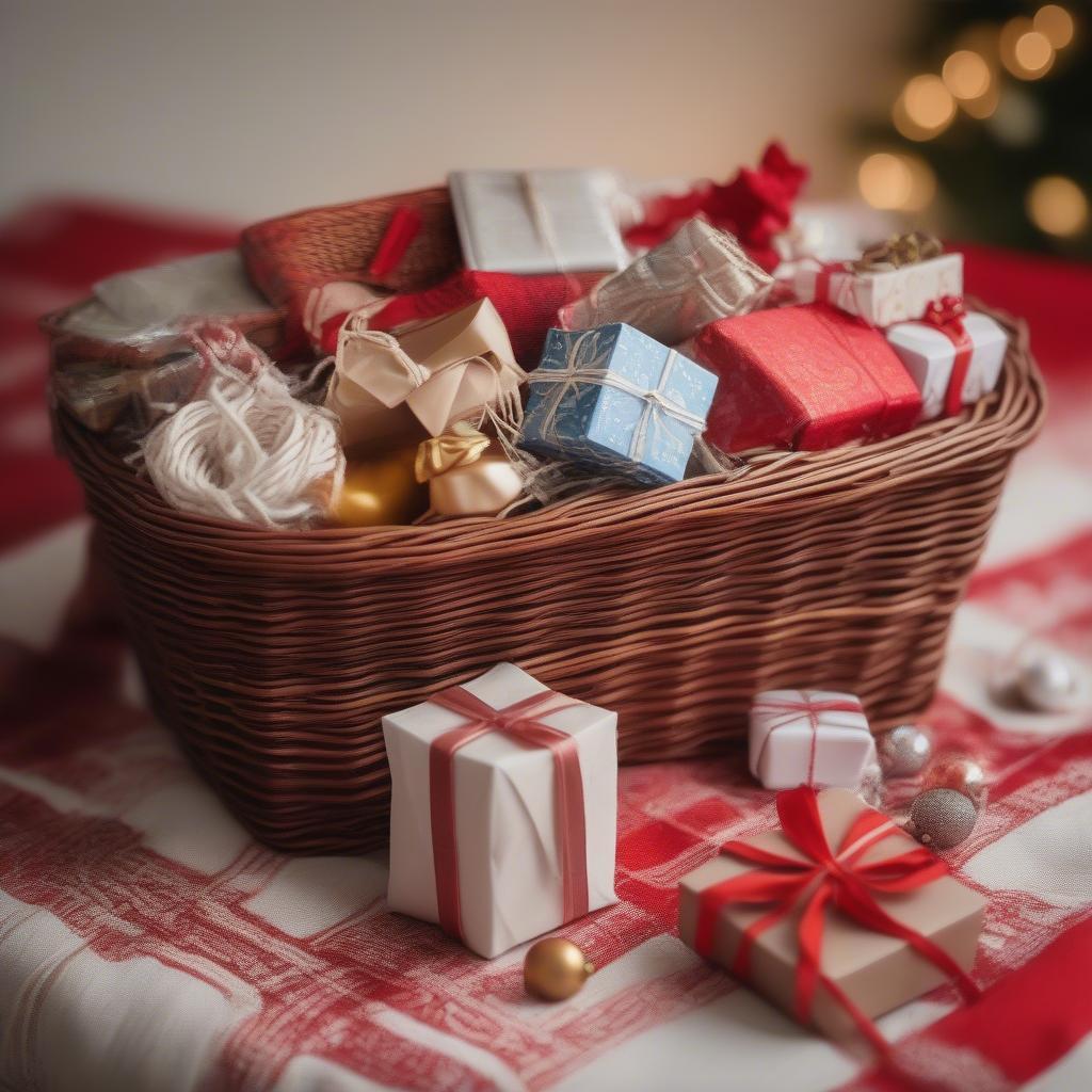 Christmas Small Gifts in a Wicker Basket