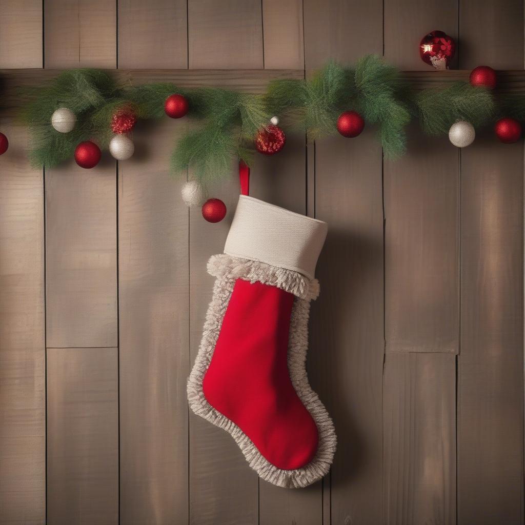 Christmas Stocking with Red and Green Pom Poms