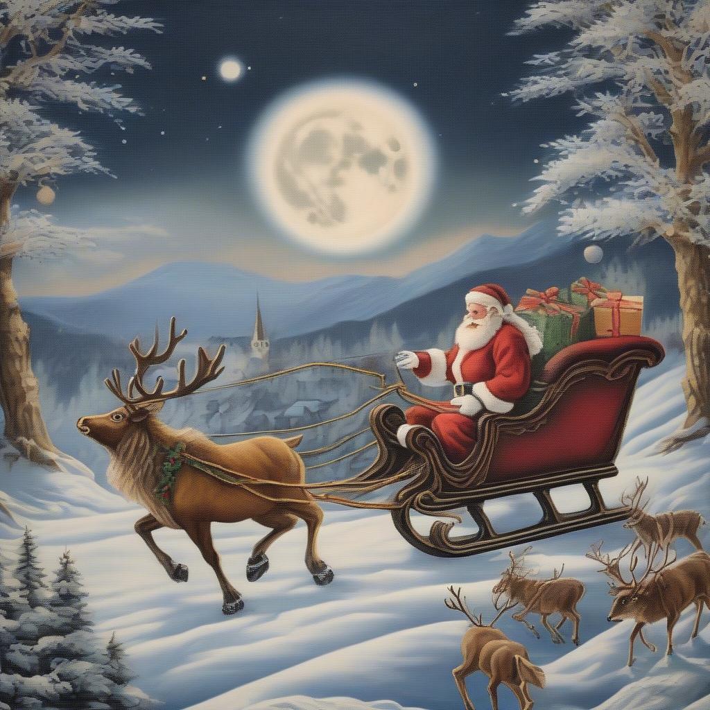 Christmas Tapestry Featuring Santa Claus in a Sleigh