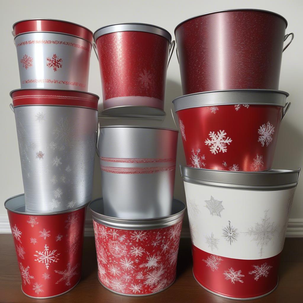 Christmas Tin Buckets in Various Sizes and Designs