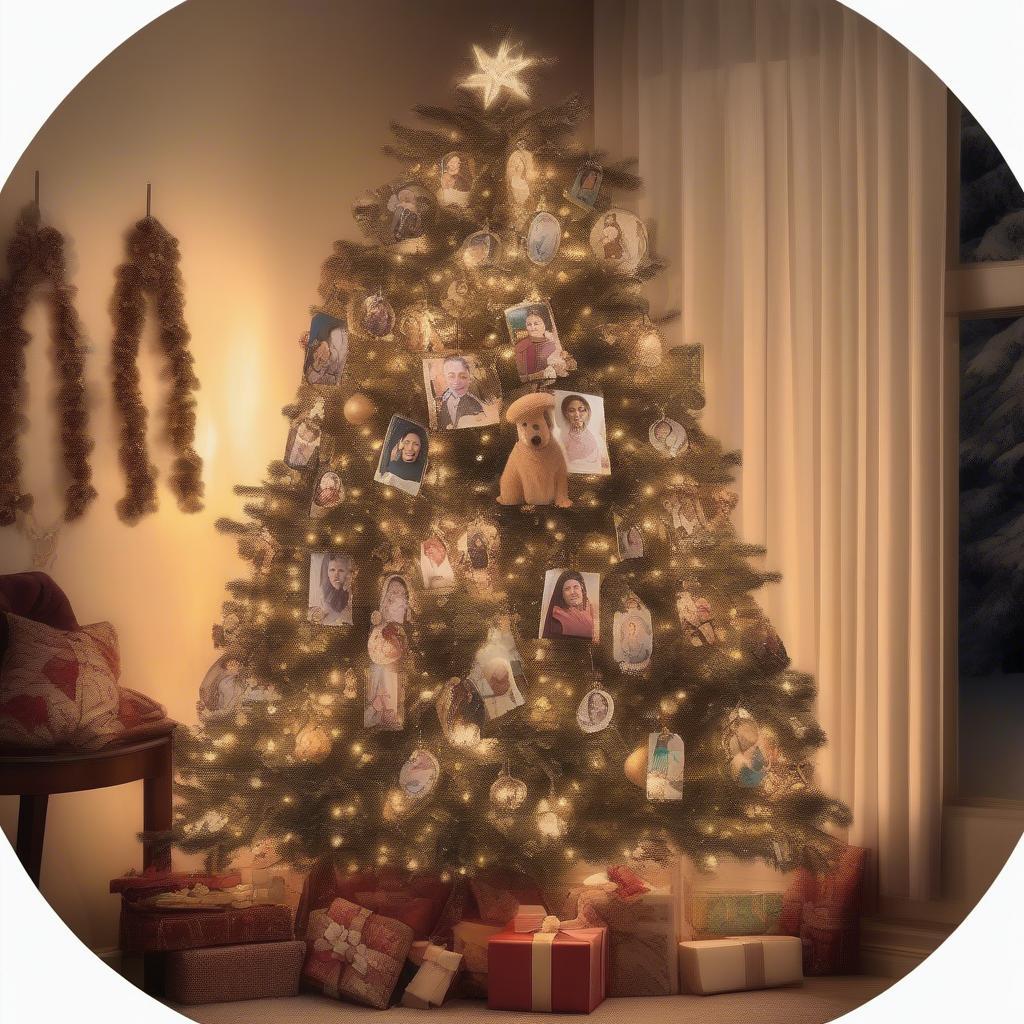 Christmas Tree Decorated with Family Photo Ornaments