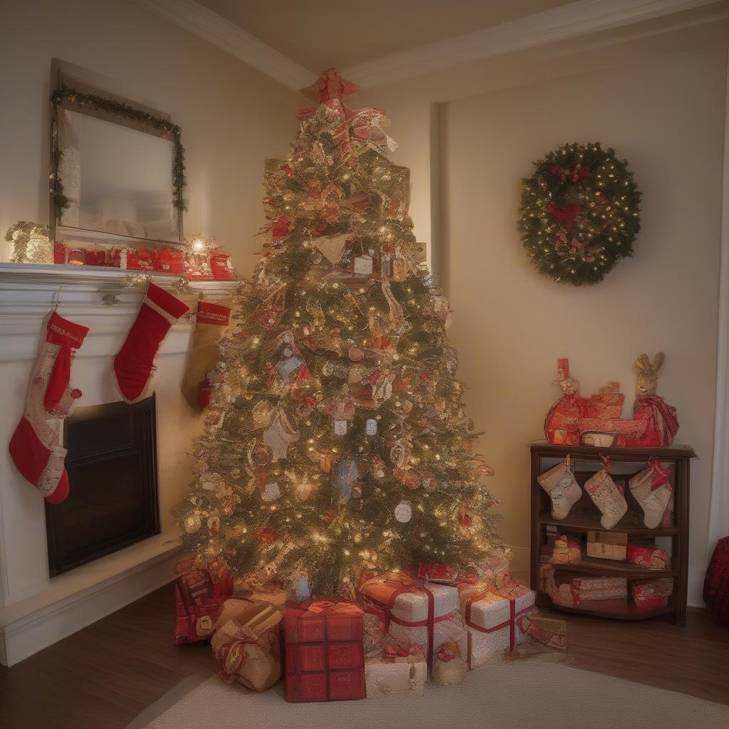 Christmas Tree Decorated with Photo Ornaments in Various Styles