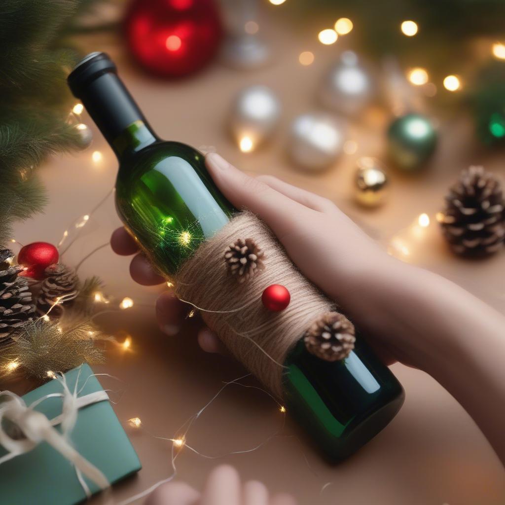 DIY Christmas Tree Wine Bottle Craft