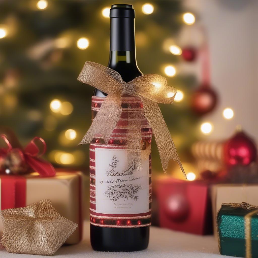 Christmas Tree Wine Bottle Gift with Tag