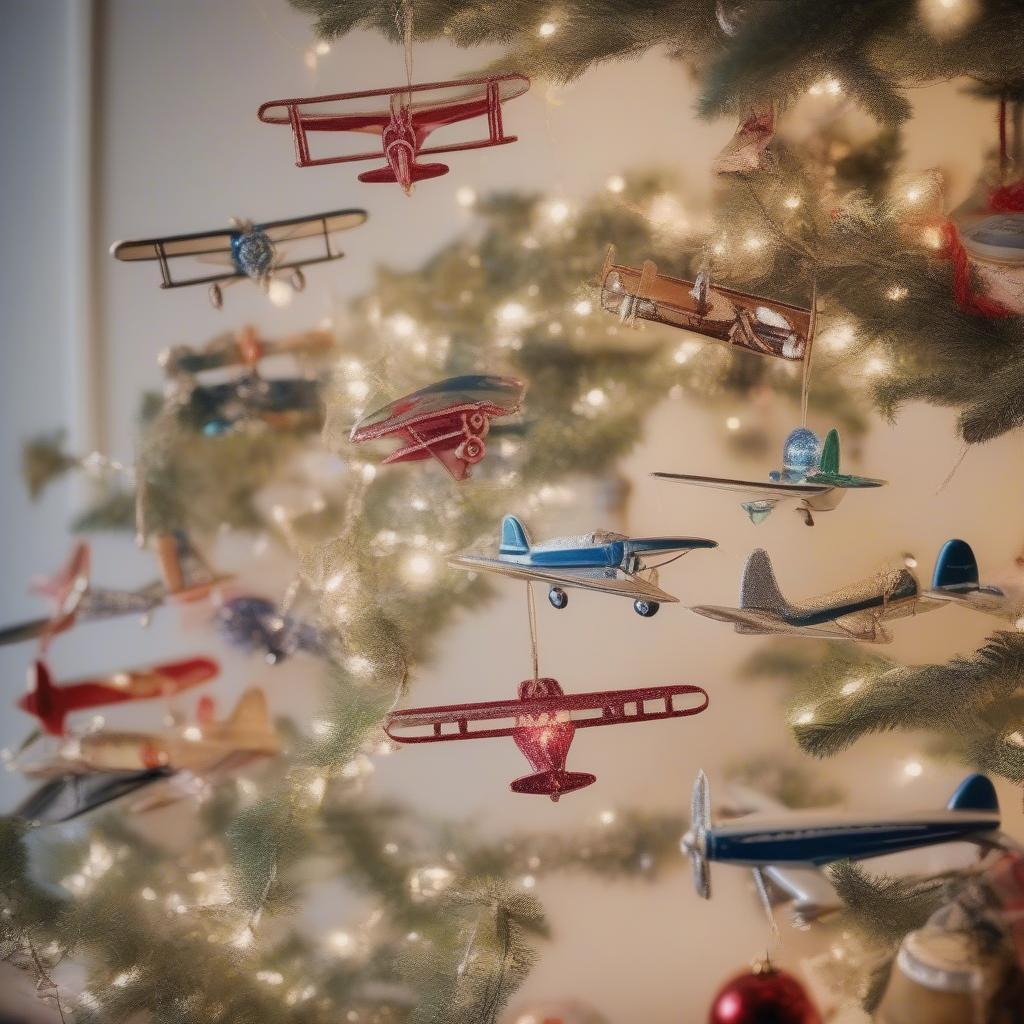 Christmas Tree Decorated with Airplane Ornaments