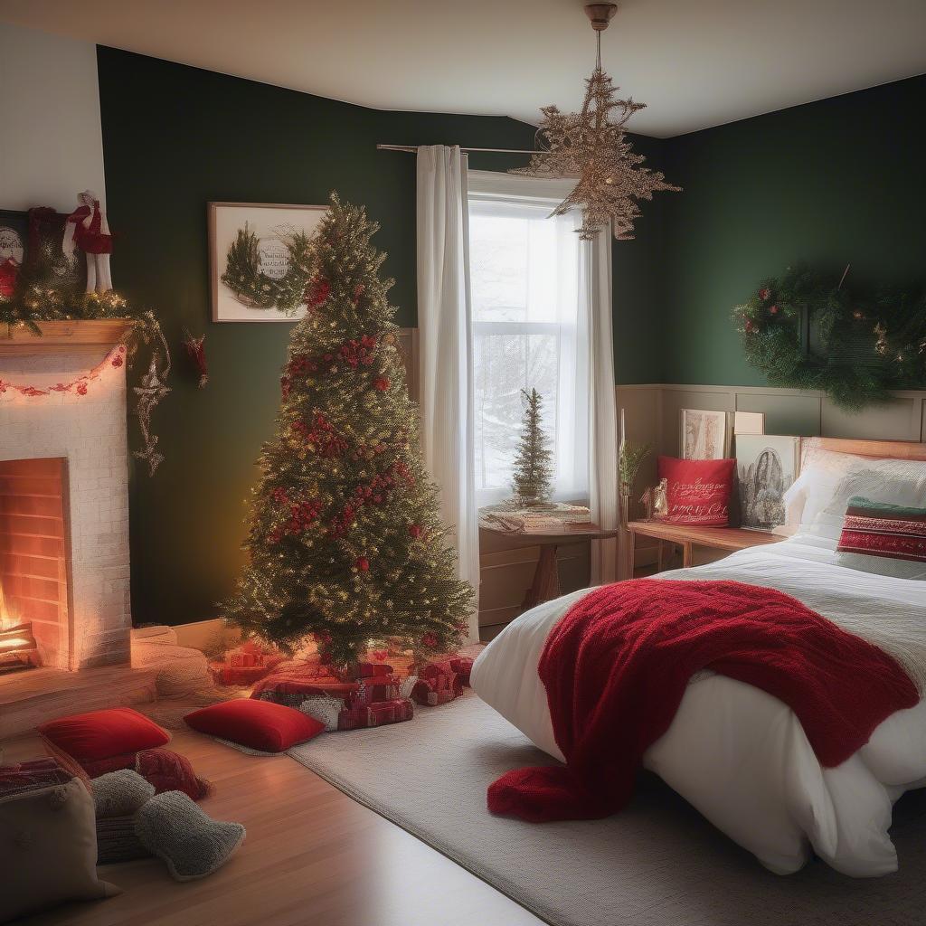 Christmas Velvet Pillows in a Bedroom Setting