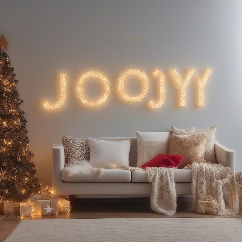 Christmas Wall Sign with String Lights