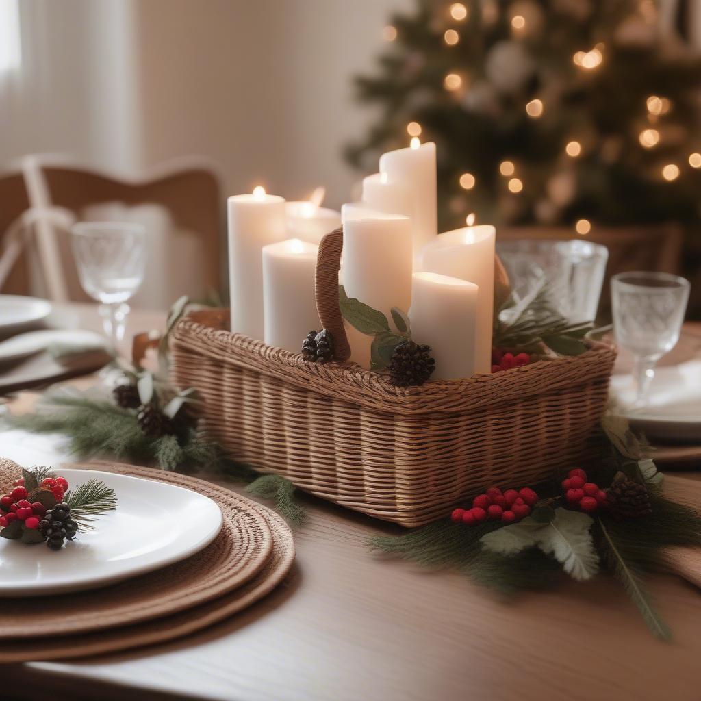 Christmas Wicker and Rattan Table Setting