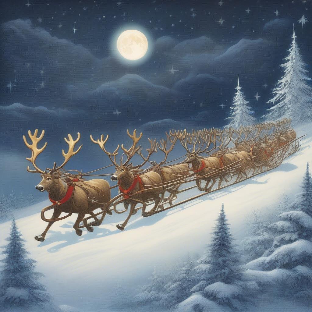 Classic Eight Reindeer Christmas Illustration