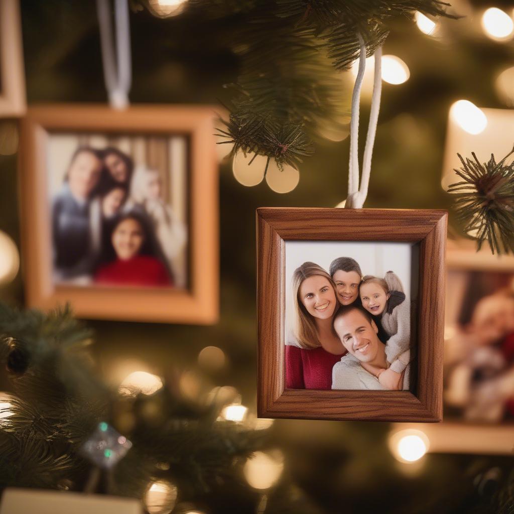 Classic Photo Frame Ornaments Adorning a Christmas Tree