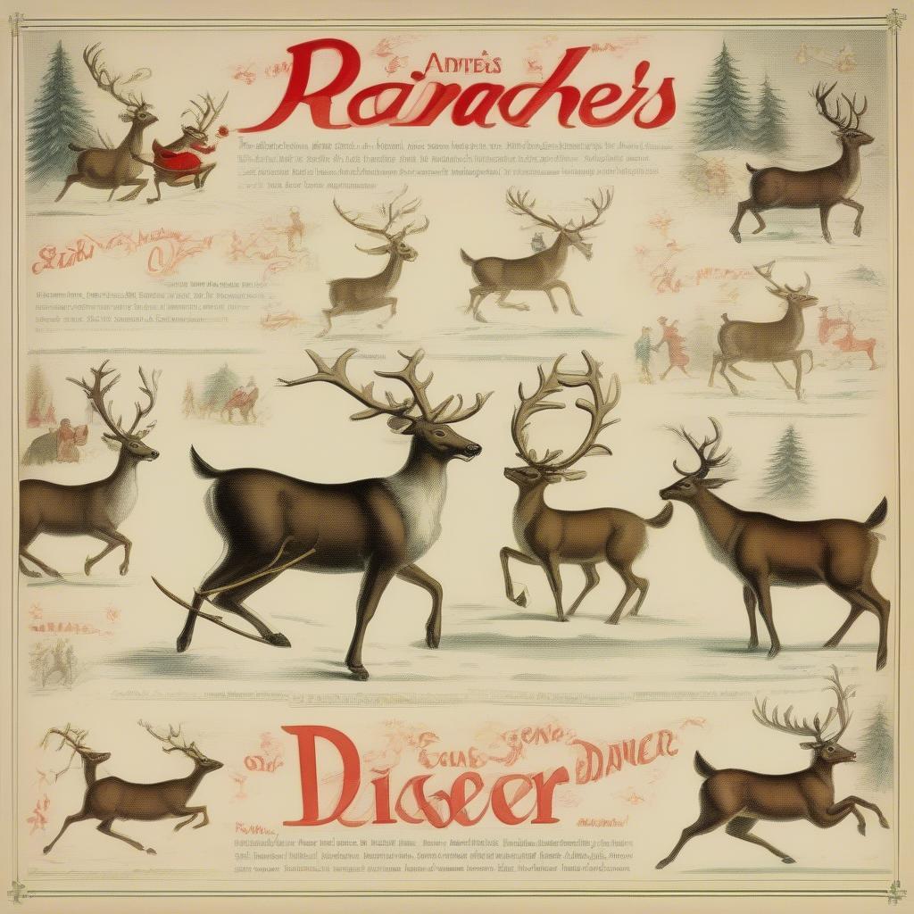 Classic Reindeer Names Depicted in a Vintage Illustration