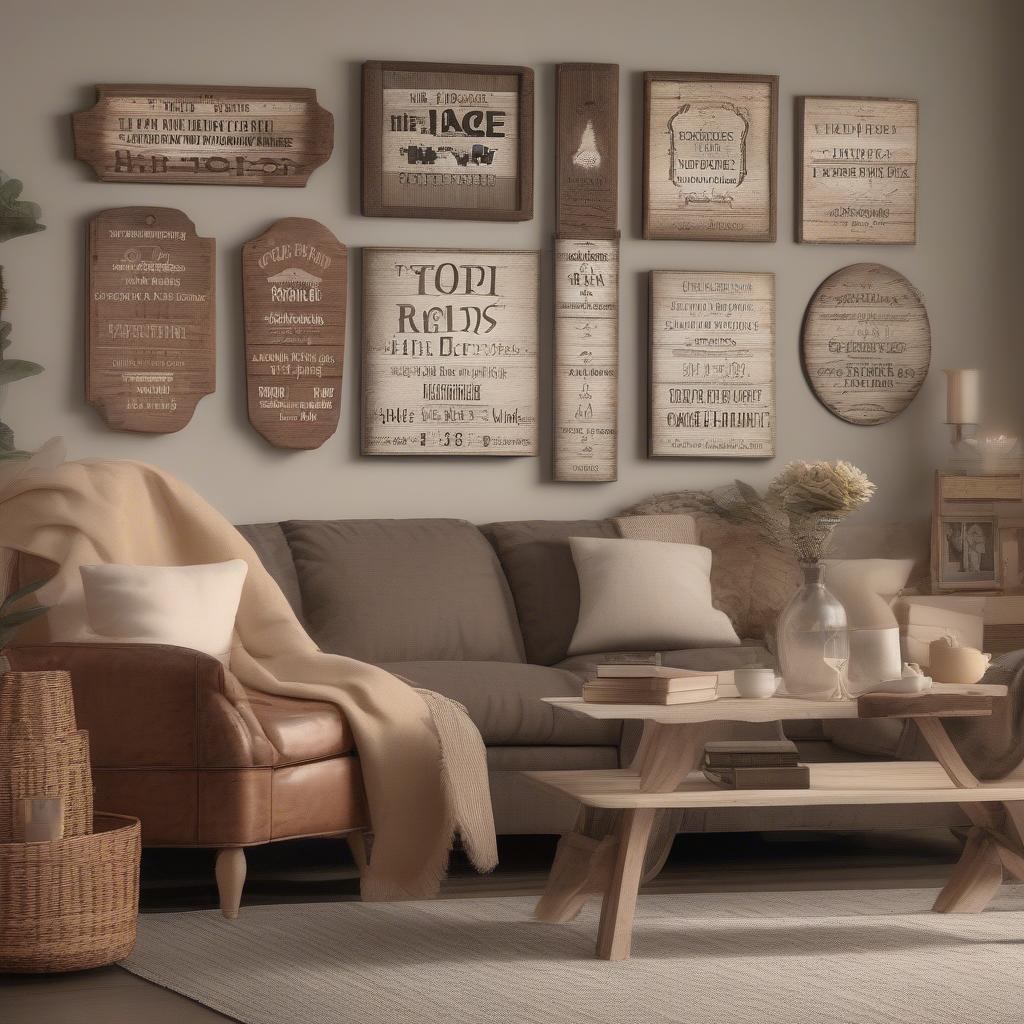 Classic Wooden Signs in a Living Room Setting