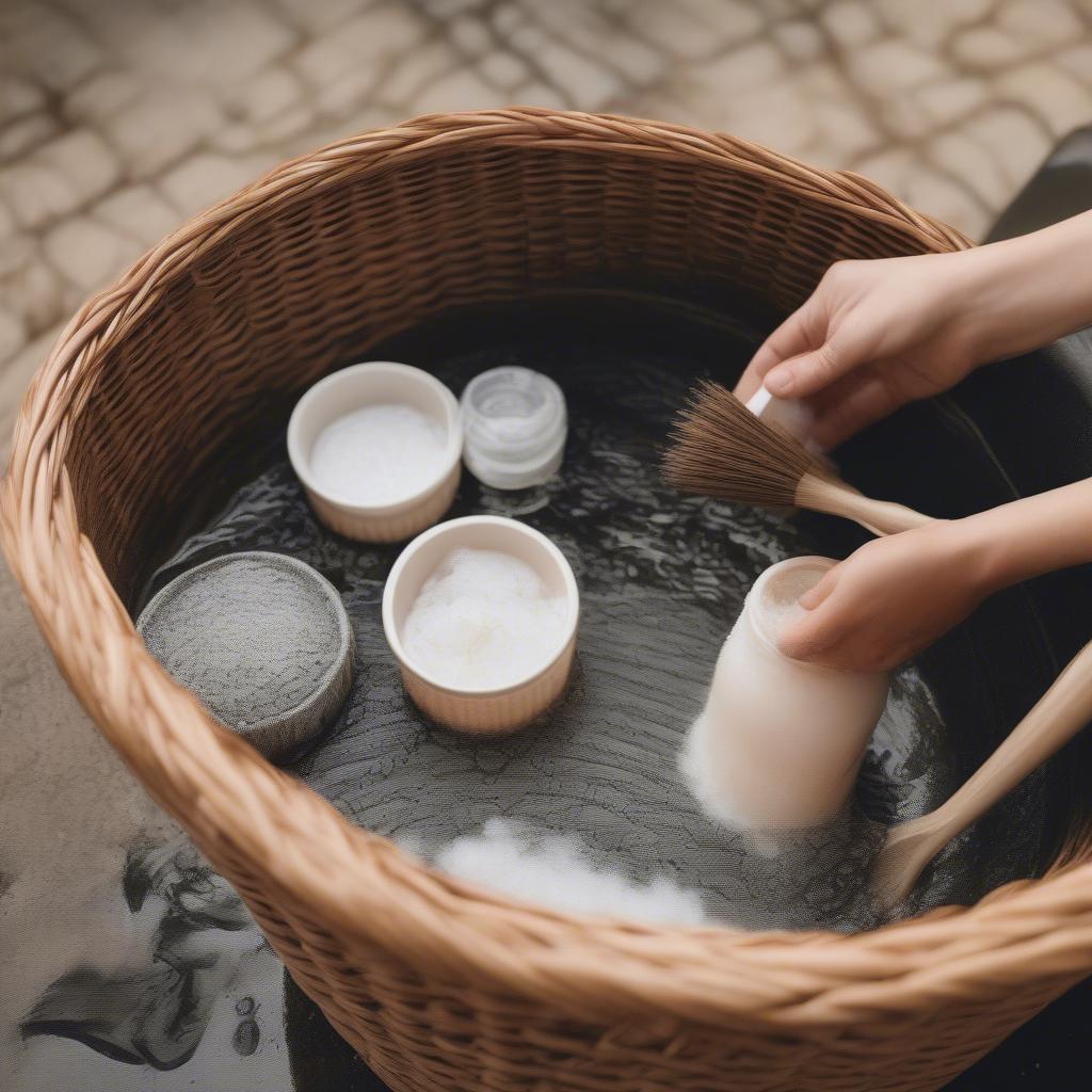 Cleaning a roadmug after wicker crafting