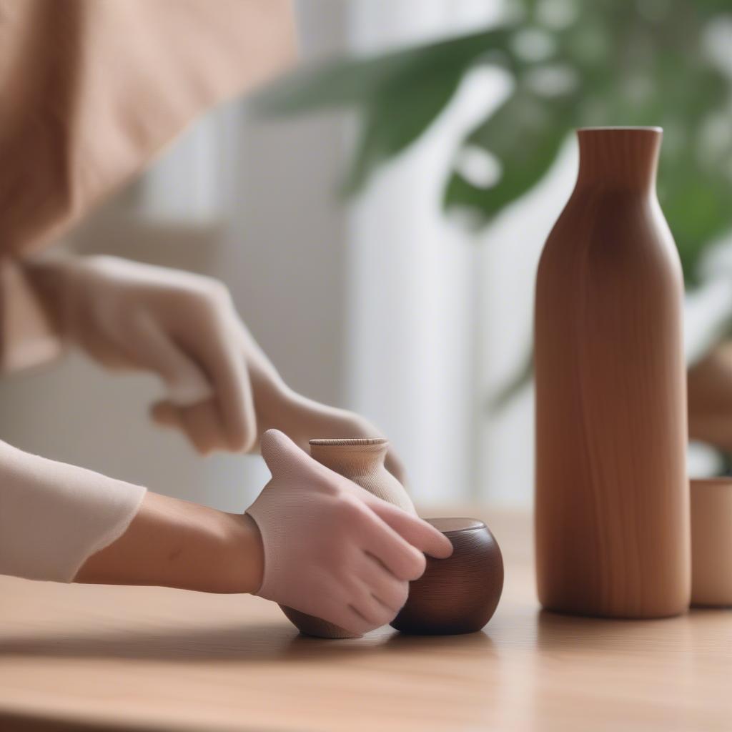 Cleaning a small wood vase