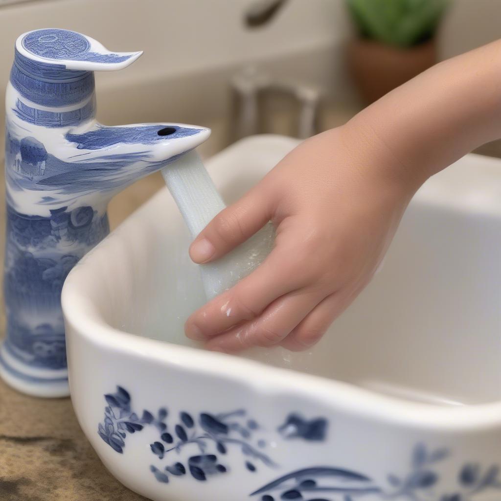 Cleaning a Blue Willow Utensil Holder