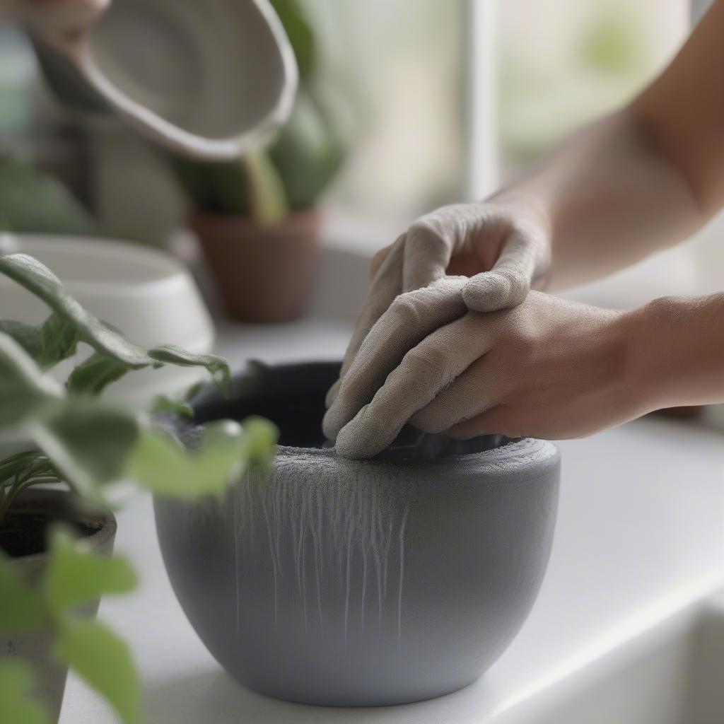 Cleaning Cemented Plant Pots