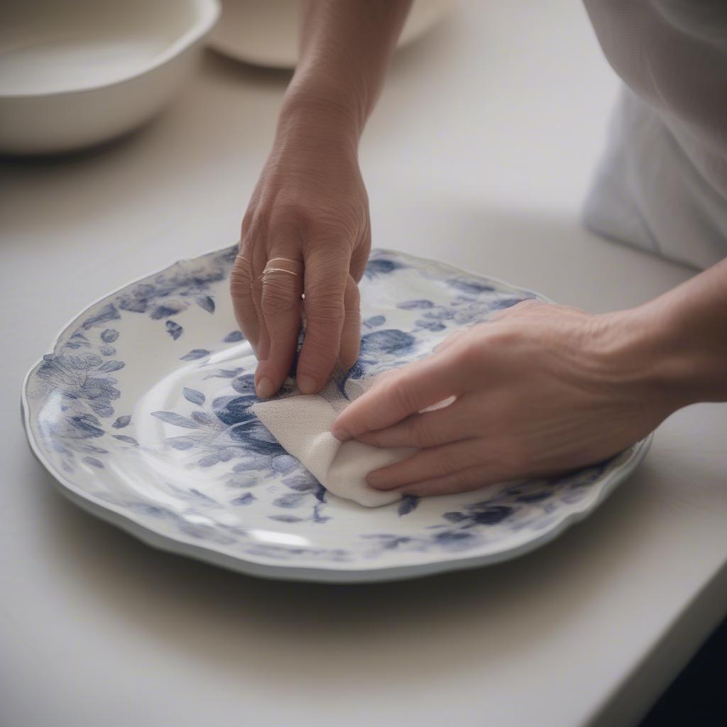 Cleaning a ceramic decorative plate