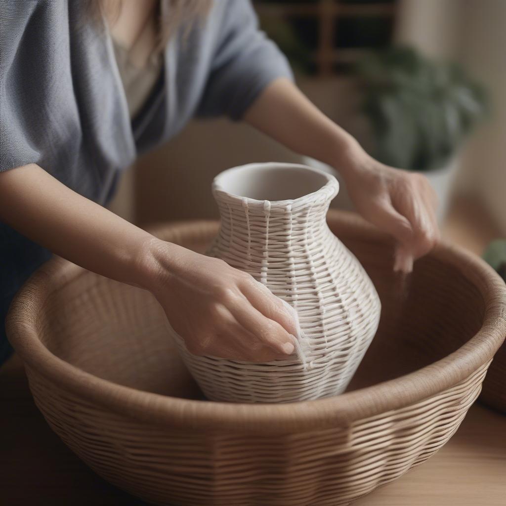 Cleaning and maintaining ceramic pots and wicker baskets