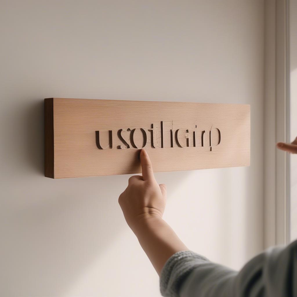 Cleaning decorative wall words with a soft cloth.