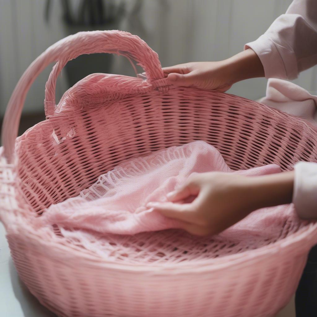 Cleaning a ghost pink wicker basket