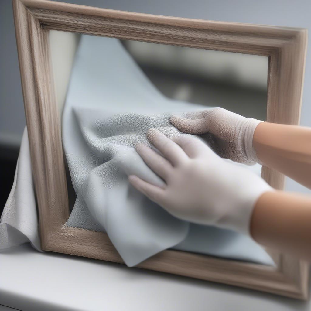 Cleaning a gray wooden picture frame