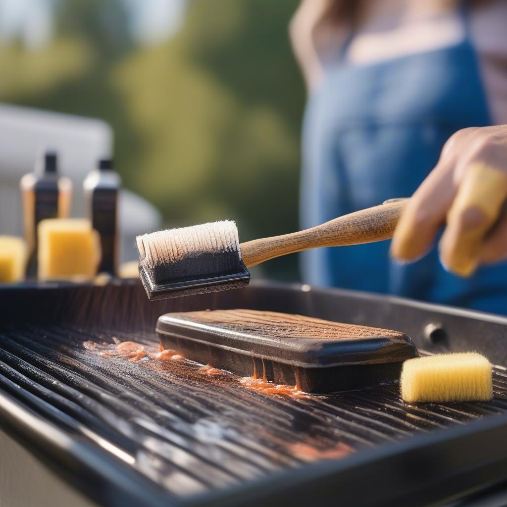 Cleaning a grill with soap and grit