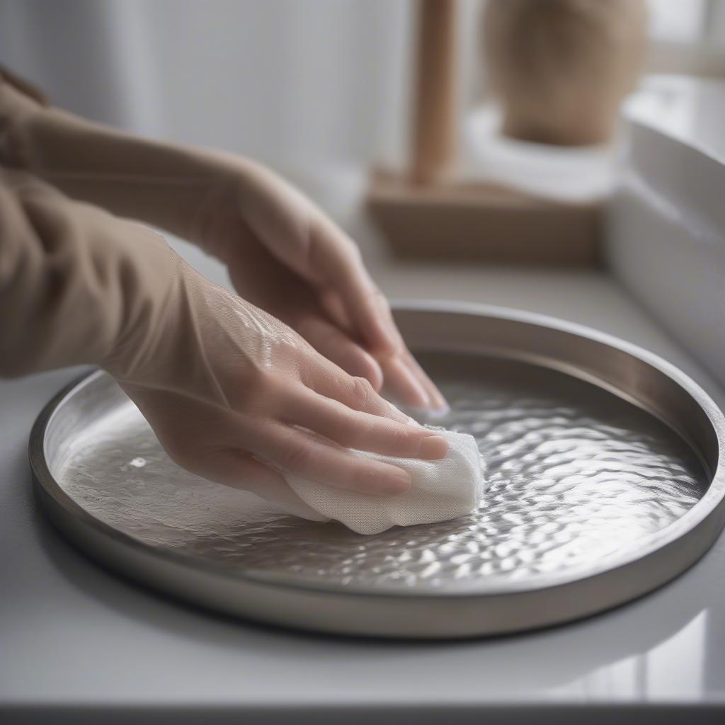 Cleaning a hammered metal tray