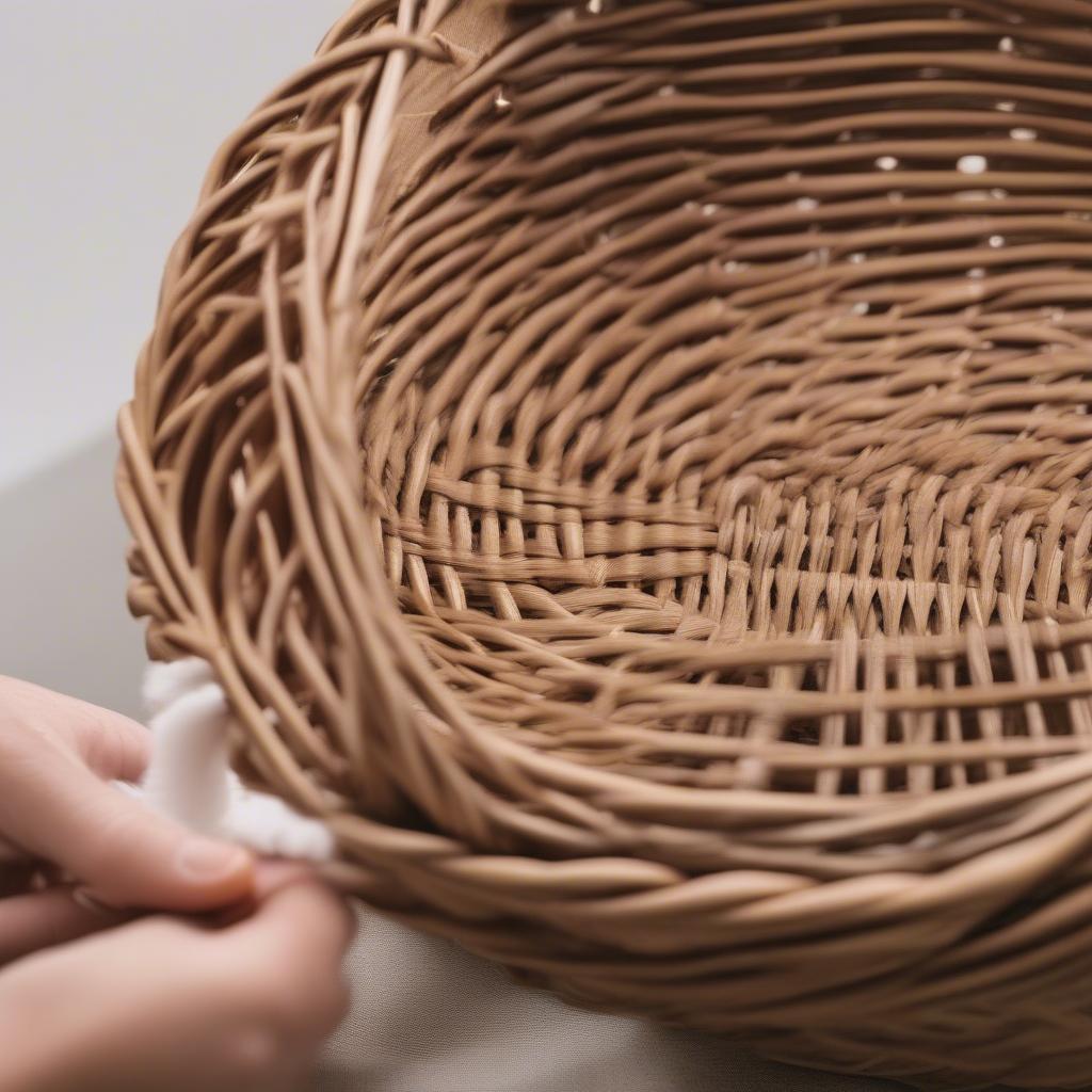 Cleaning a Jollybell Wicker Basket with a Soft Brush