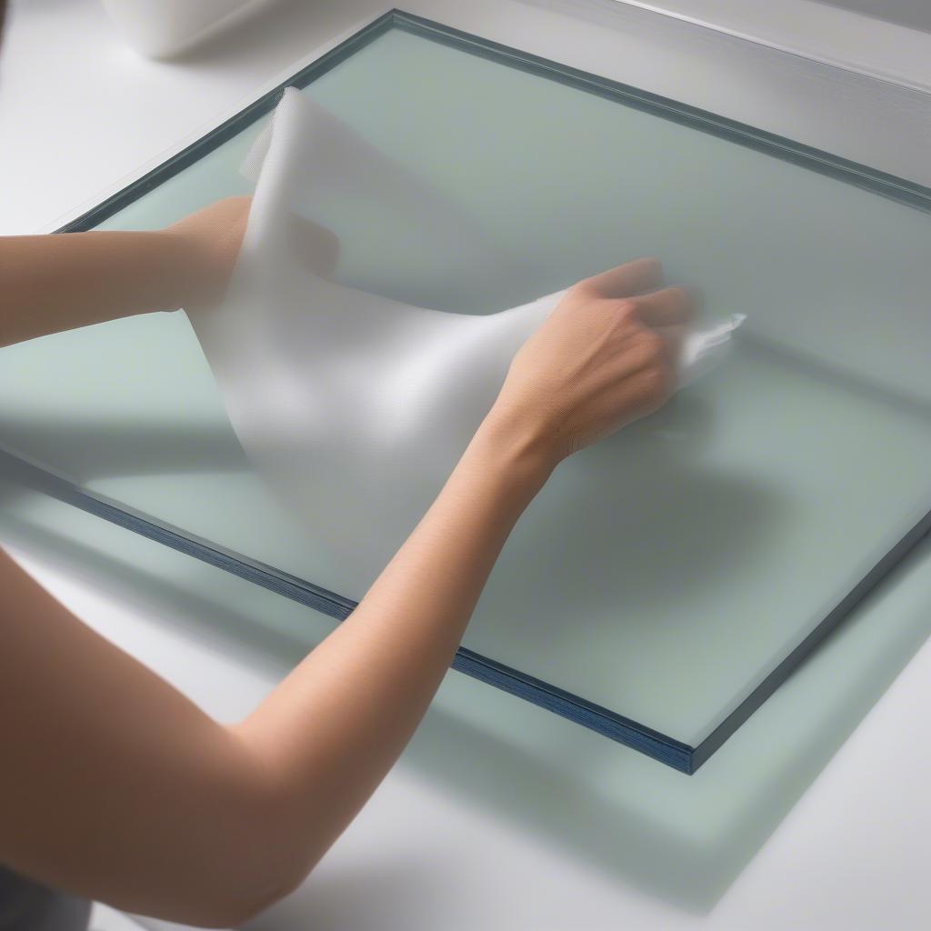 Cleaning a Plexiglass Frame with Microfiber Cloth