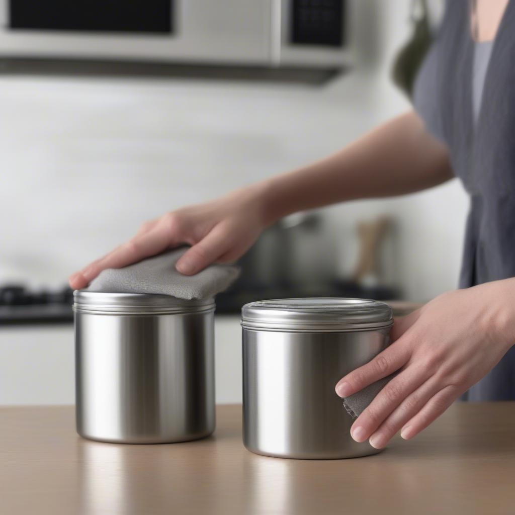 Cleaning retro metal canisters with a soft cloth