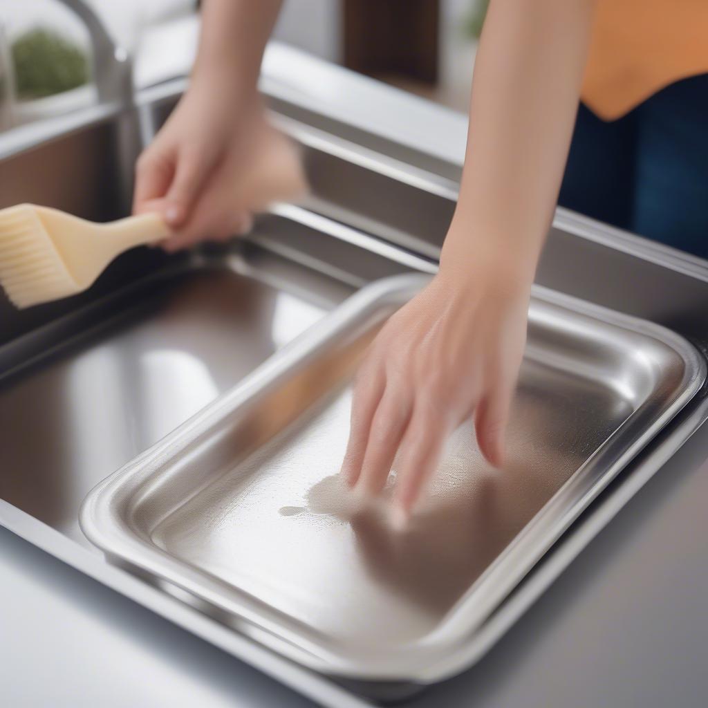 Cleaning a Stainless Steel Tray with Mild Soap and Water